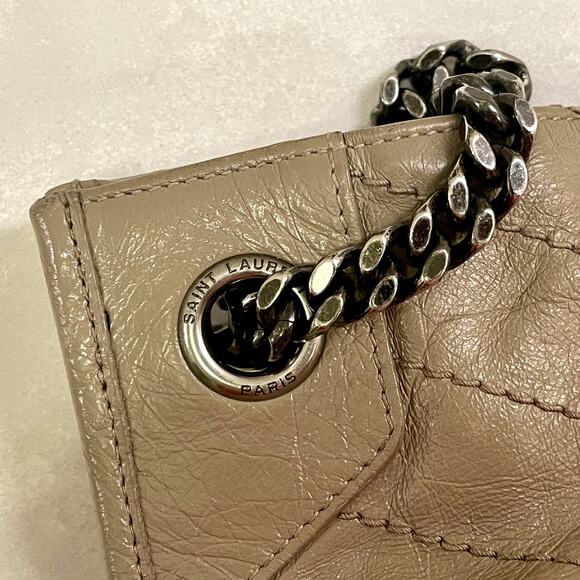 SAINT LAURENT Niki Large YSL Shopper Tote Bag in Crinkled Leather Light Taupe - Picture 12 of 16